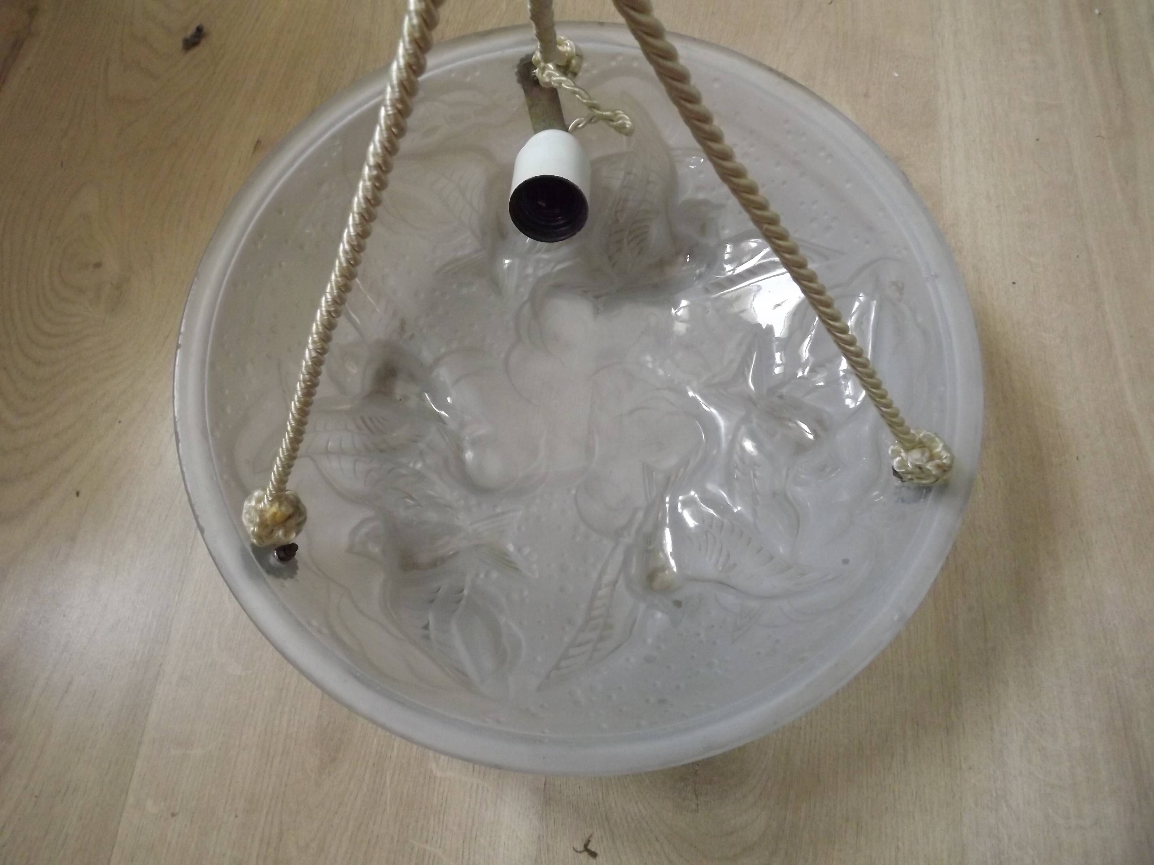 Signed Muller Frères Lunéville Art Deco Ceiling Light Flying Bird Detail