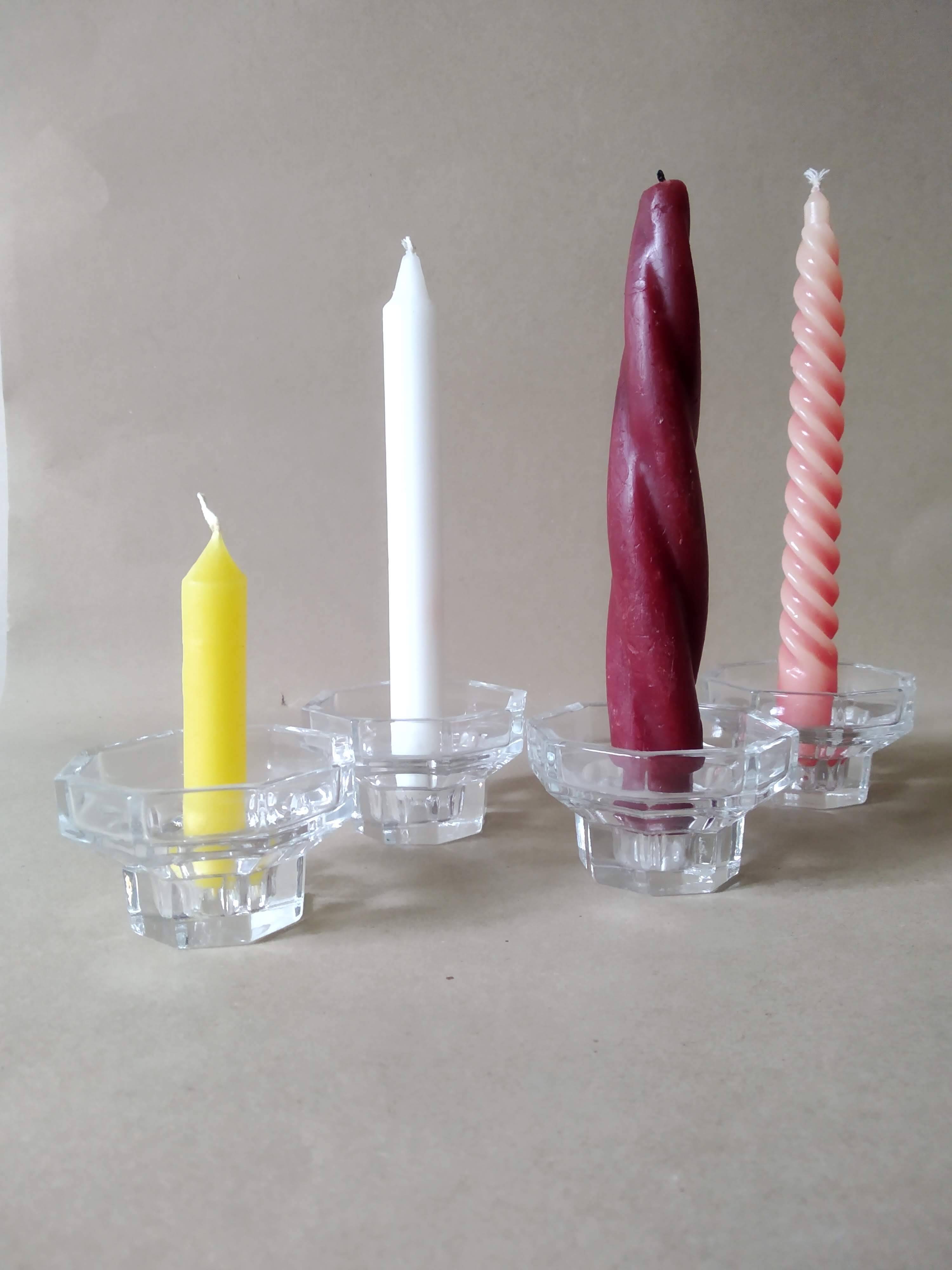 Set of 4 Art Deco style glass candle holders