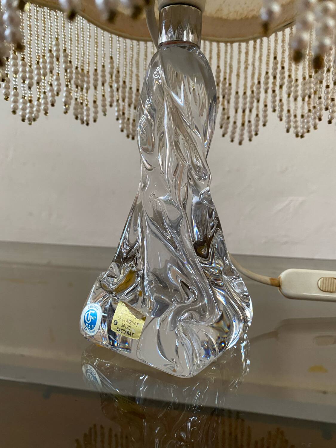 Antique Baccarat Crystal Twisted Bedside Lamp