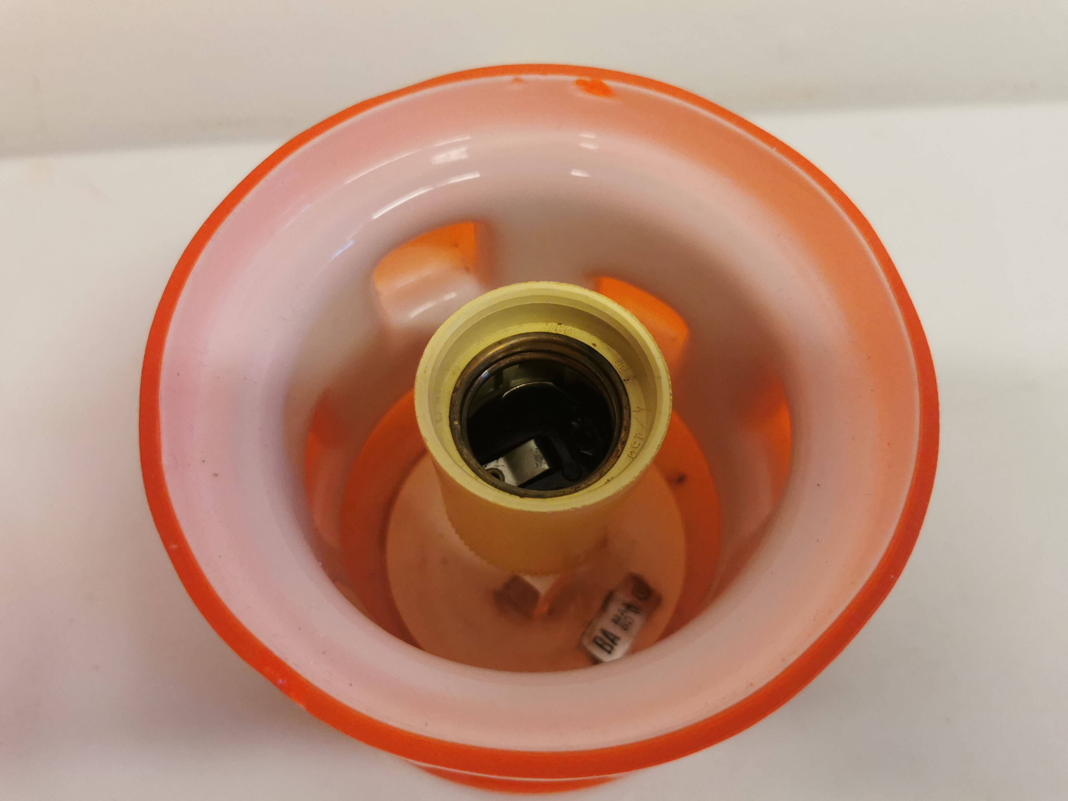 Table lamp, made in red double layer glass with metal details. estimated from the 1960s