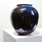 Small vintage/antique vase, very fine stoneware, flamed glaze, signature art ceramic