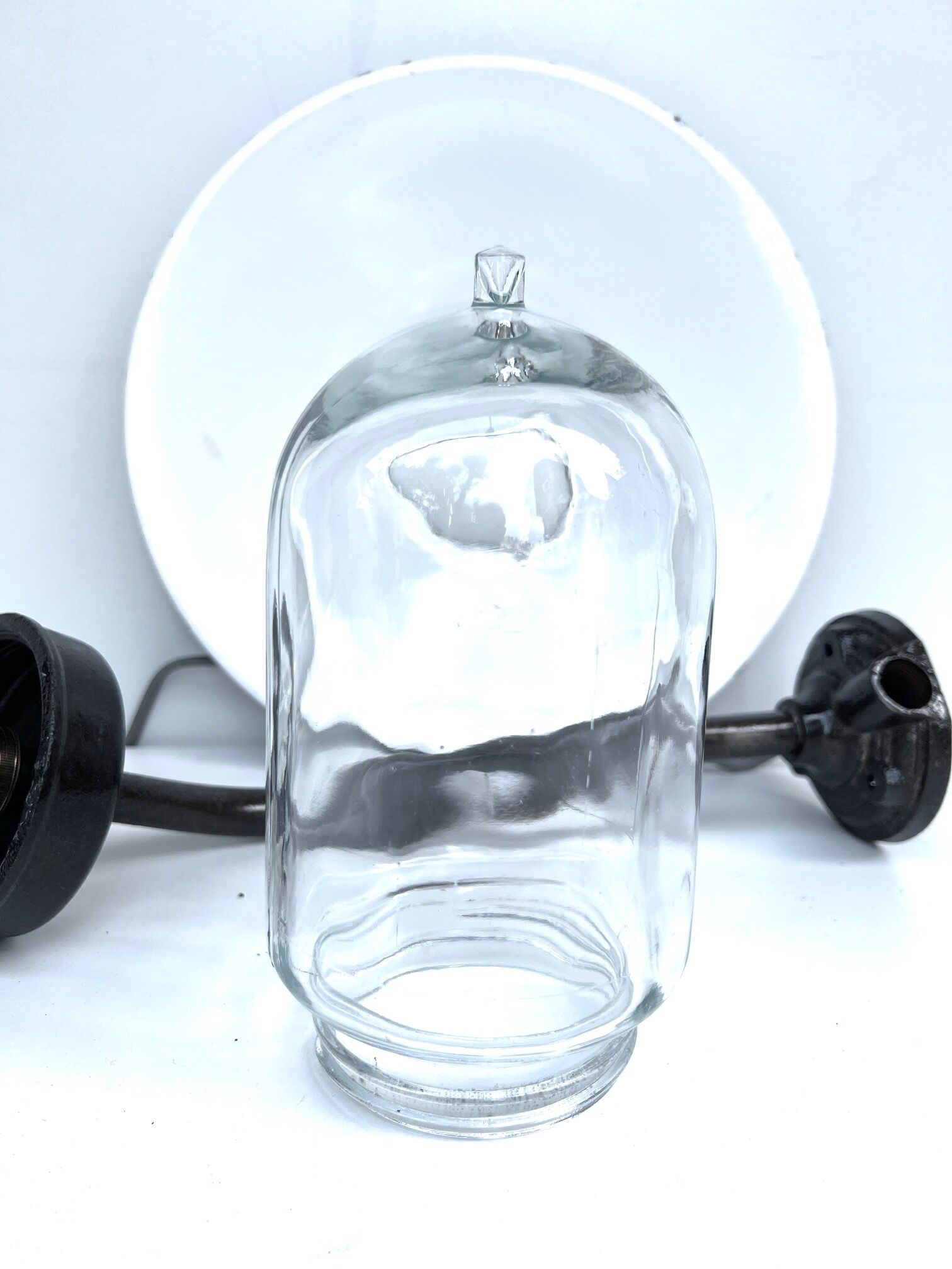 Applique 1930 lampe col de cygne en fonte d'acier patine noir brun email noir