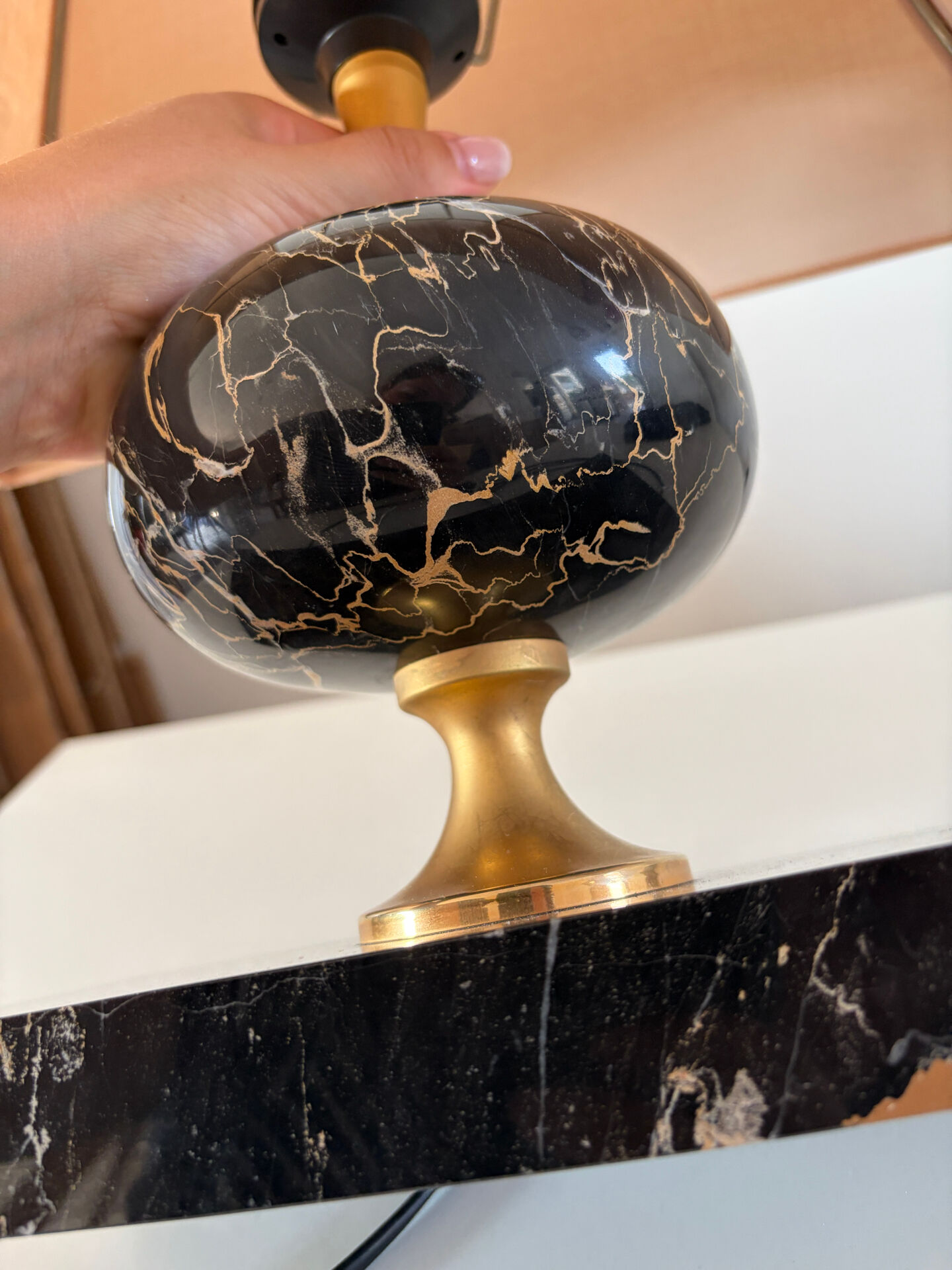 Lampe marbre noir Portoro 1970’s Philippe Barbier