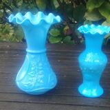 Set of two small vases in blue opaline glass paste