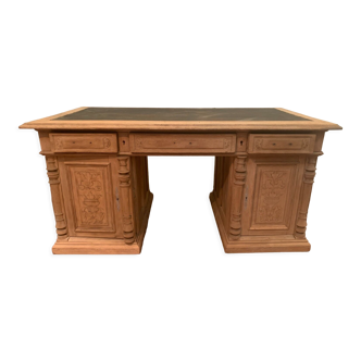 Double-sided desk Solid oak coffered desk XIX century