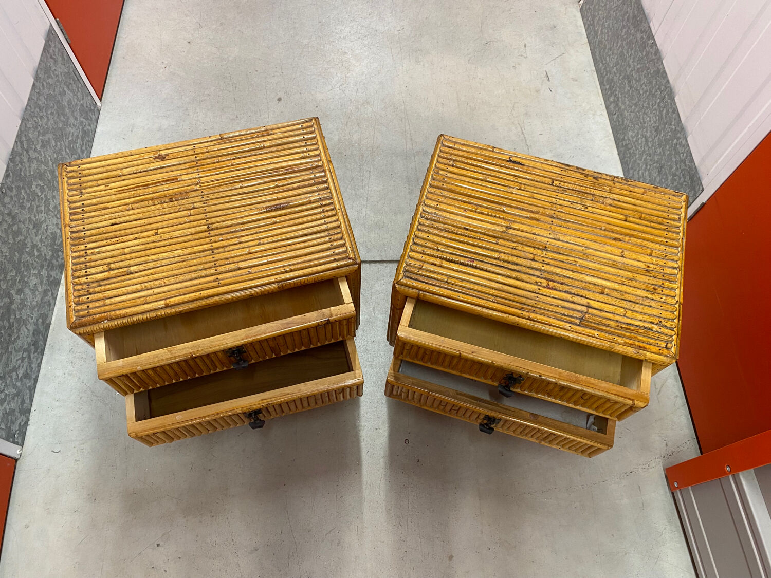Pair of bamboo bedside tables