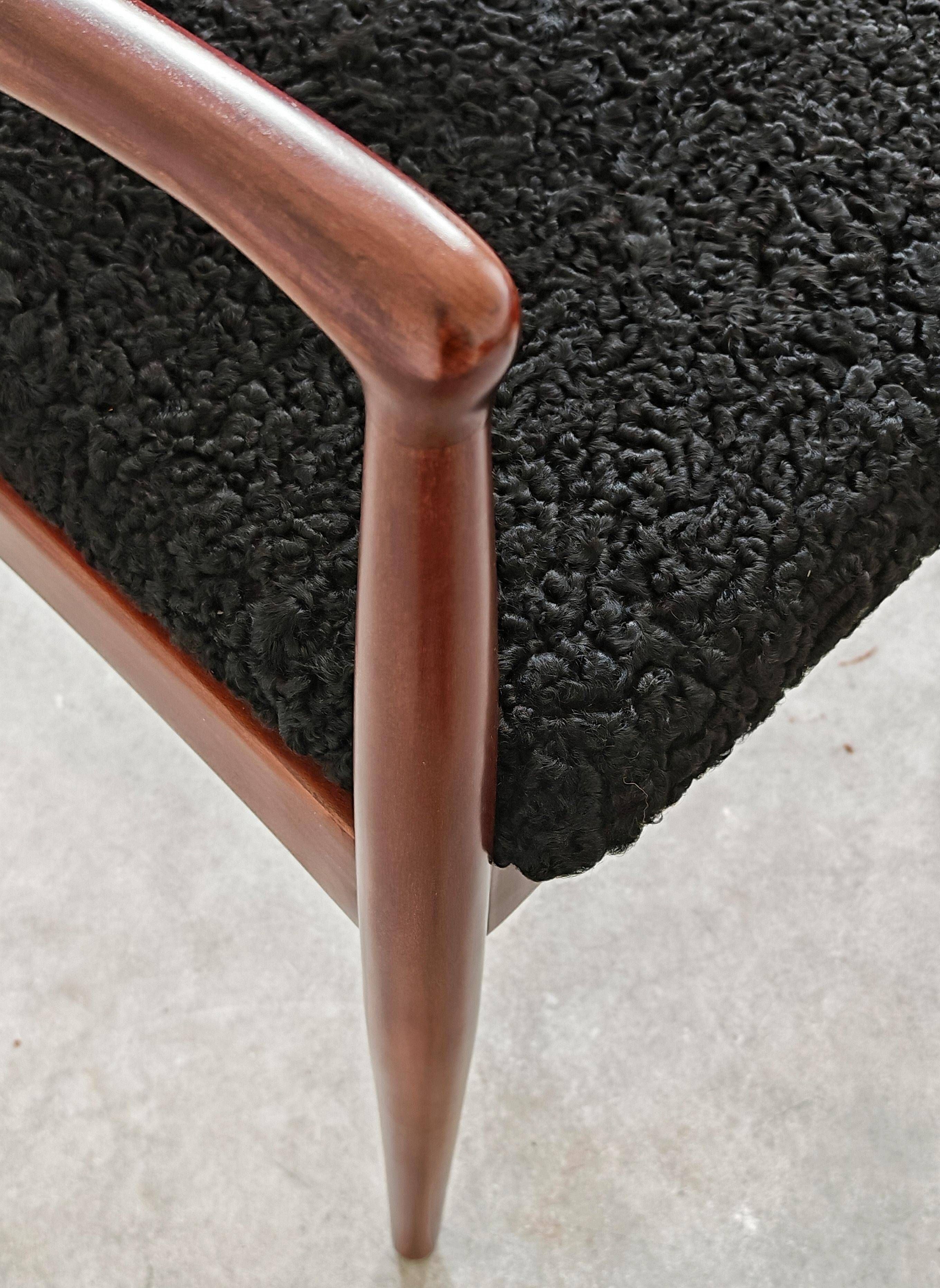 Mid Century Modern armchair in astrakhan lambskin, Yugoslavia 1960s
