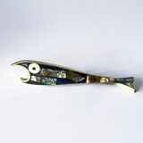 Fish bottle opener, abalone shell & alpaca, Mexico, 1980s