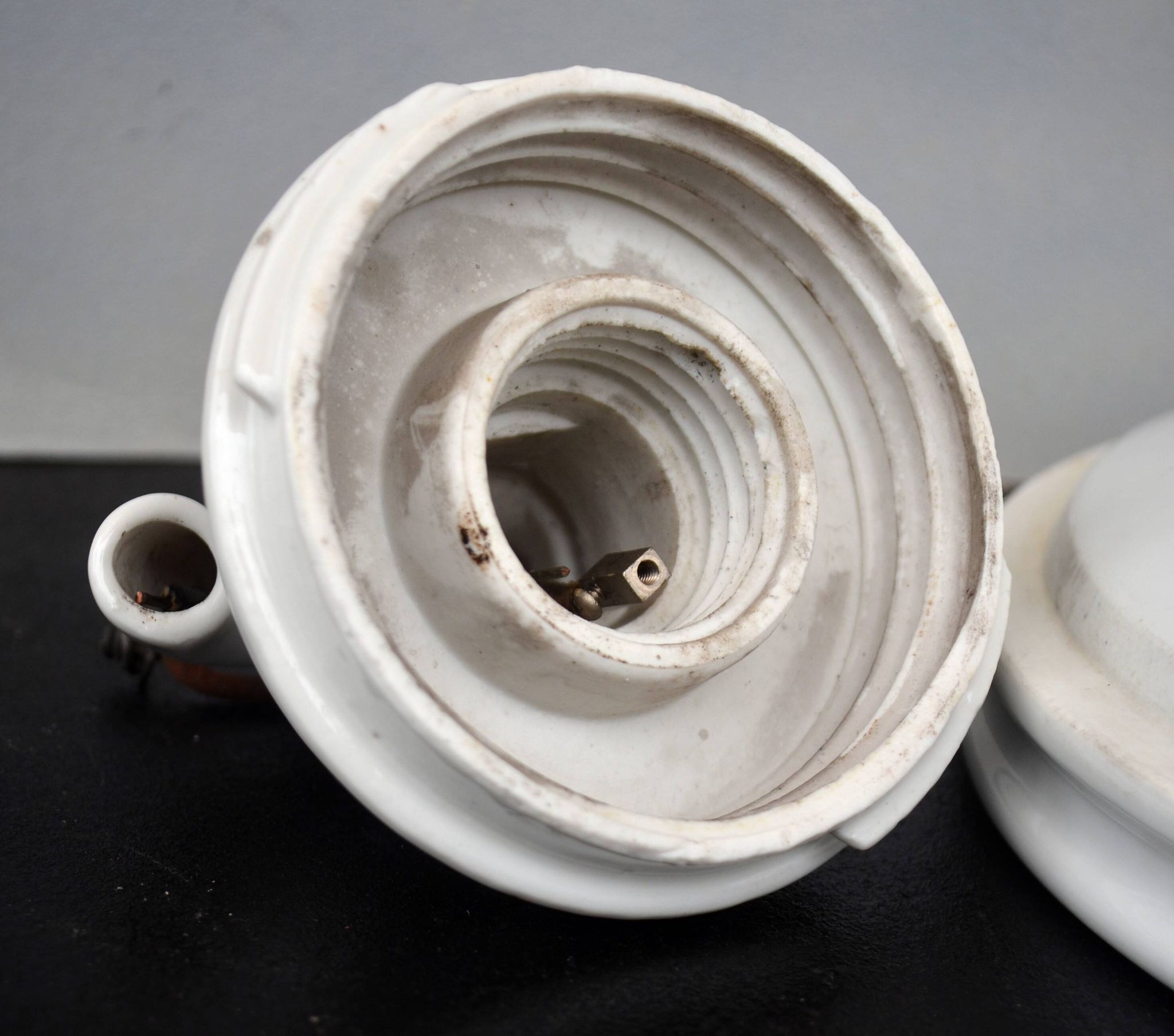 Early 1900 Industrial Mount Light Industrial Ceiling Porcelain Ceramic Lamp