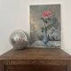 Antique oil painting on canvas, "The Rose in a Blue Vase," mid-20th century, signed