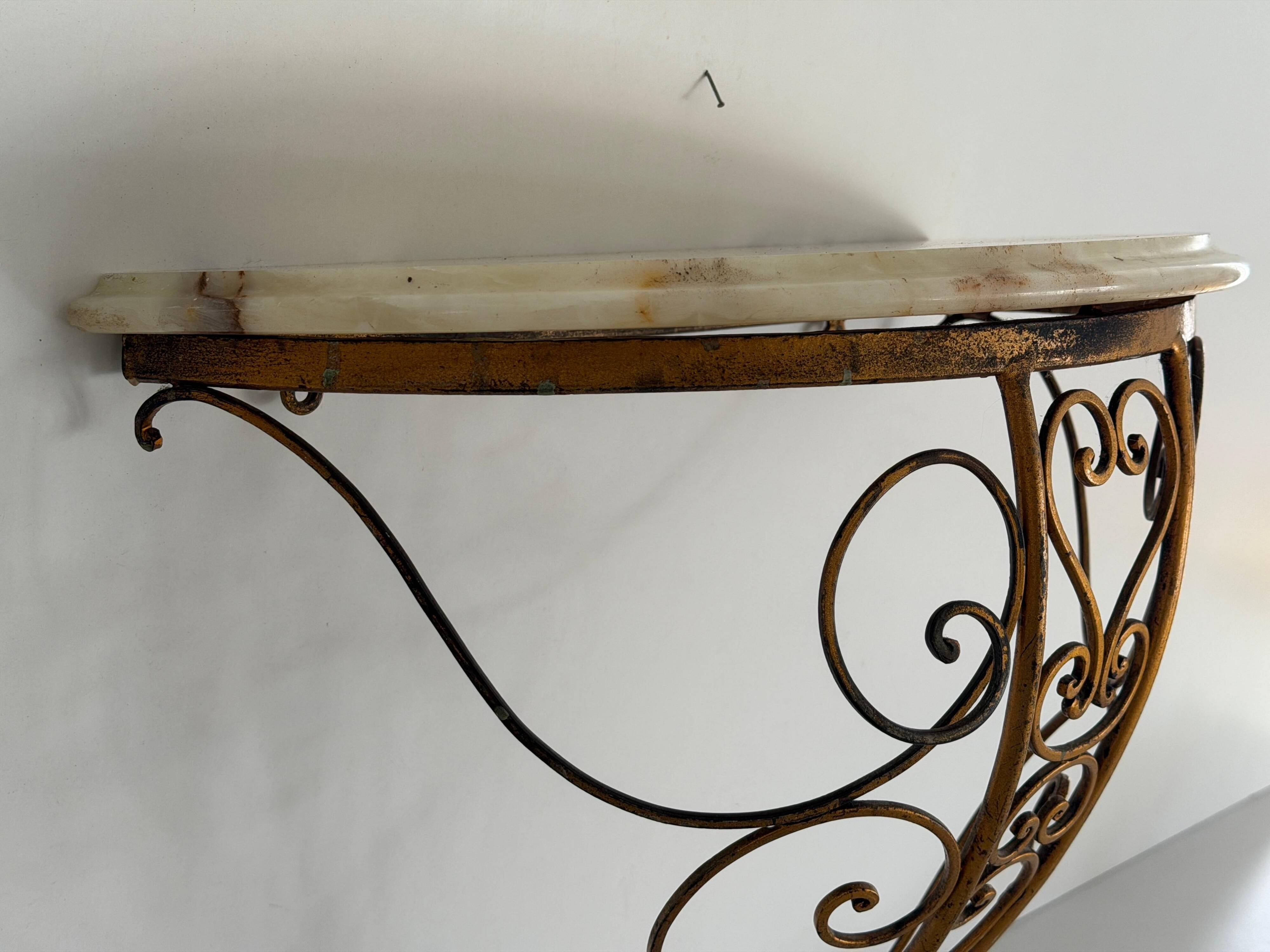 Mid-century floating wall console in wrought iron, 1950, Italy