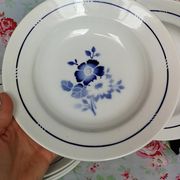 6 old blue flowers with stencil hollow plates