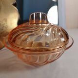 Candy dish, sugar bowl, pink glass box