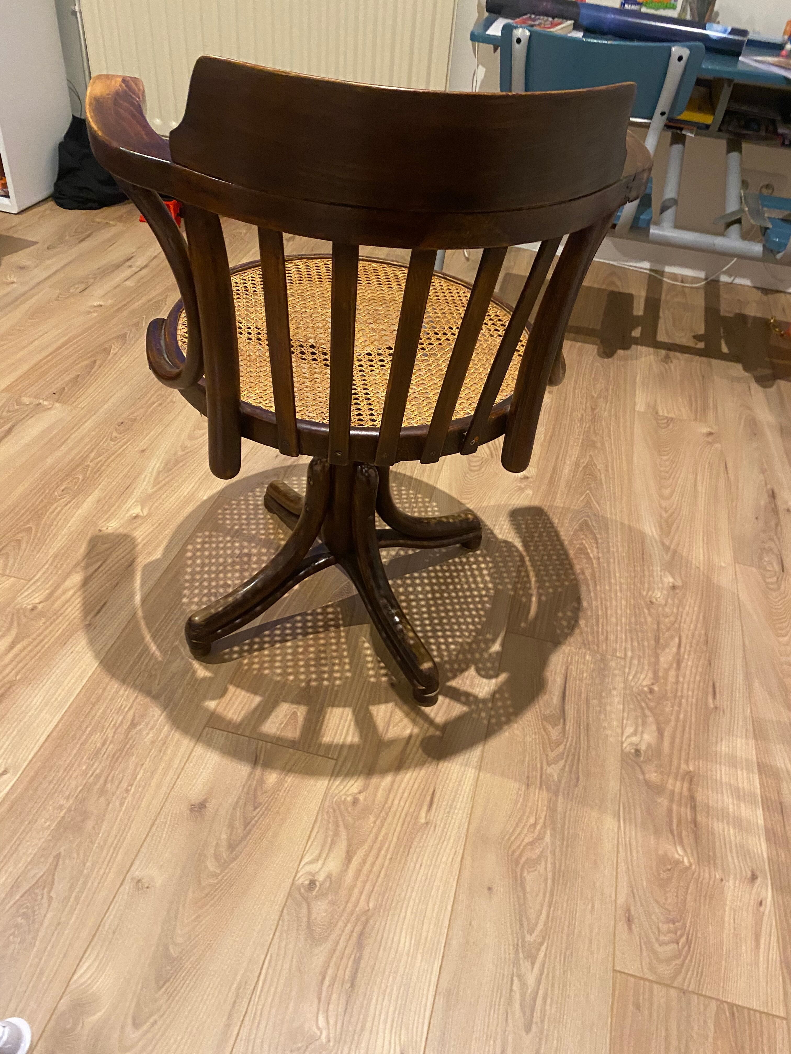 Swivel office chair wood cannage oak beech vintage old