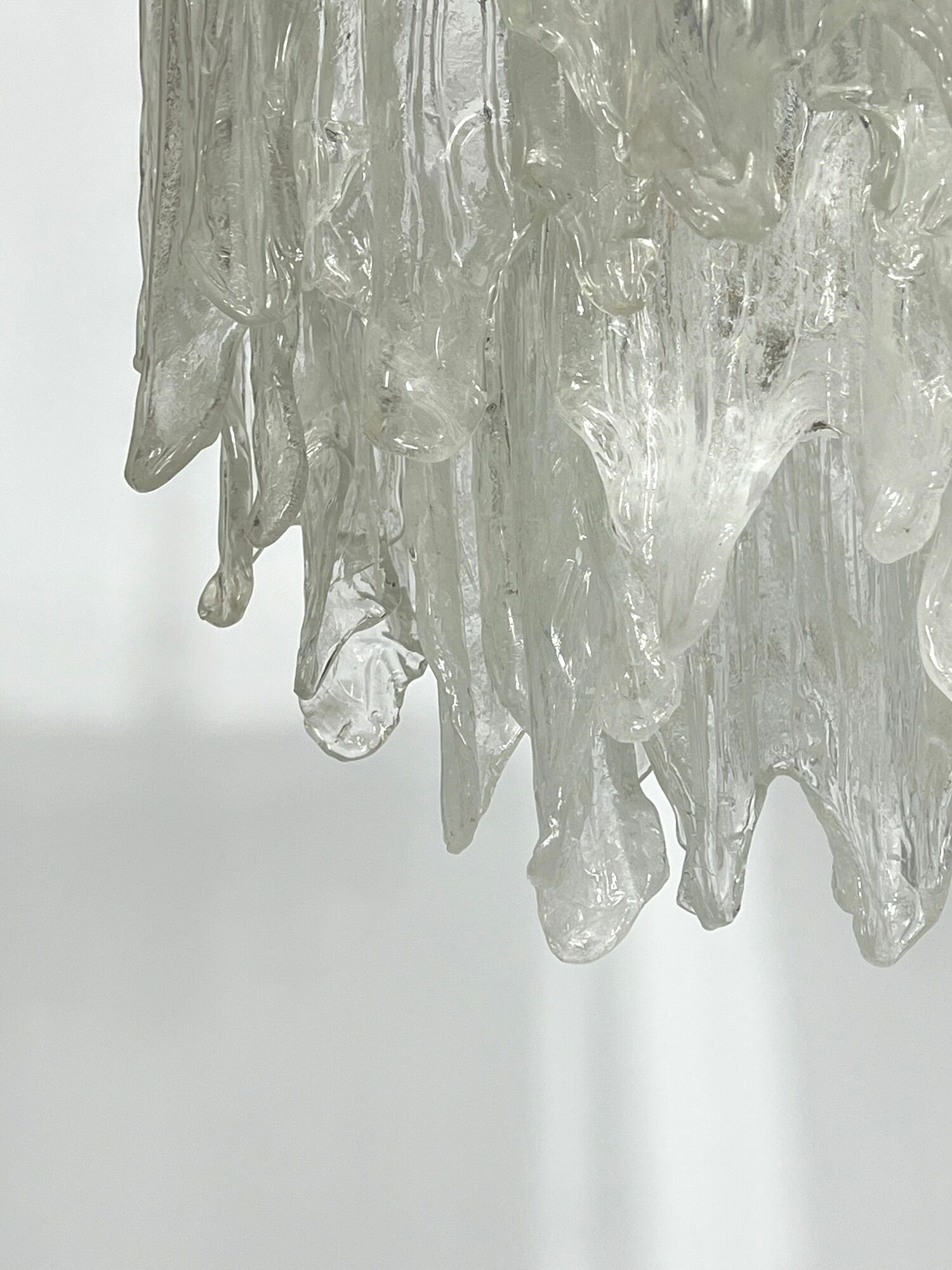 Mazzega Ice glass, pair of vintage murano chandeliers from 70s