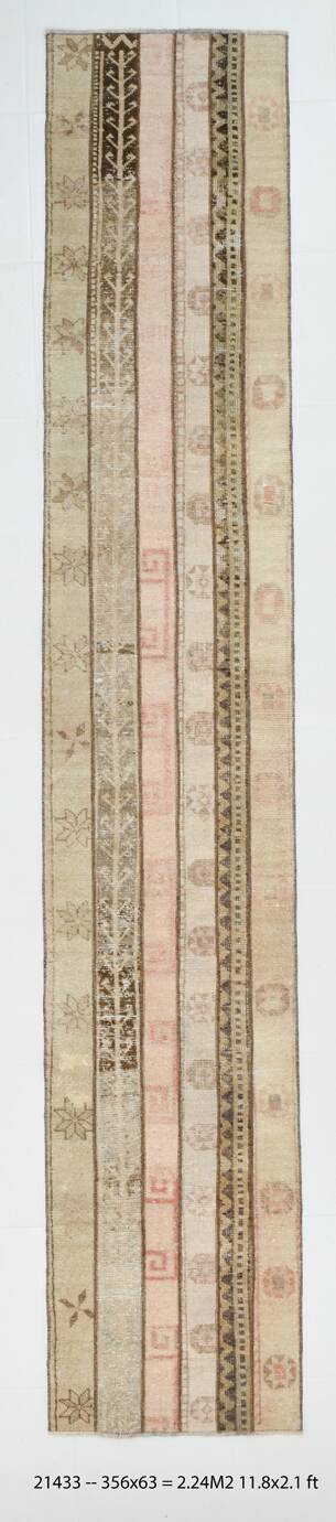 Pale Red Brown Hallway Vintage Runner Rug, 63x356Cm
