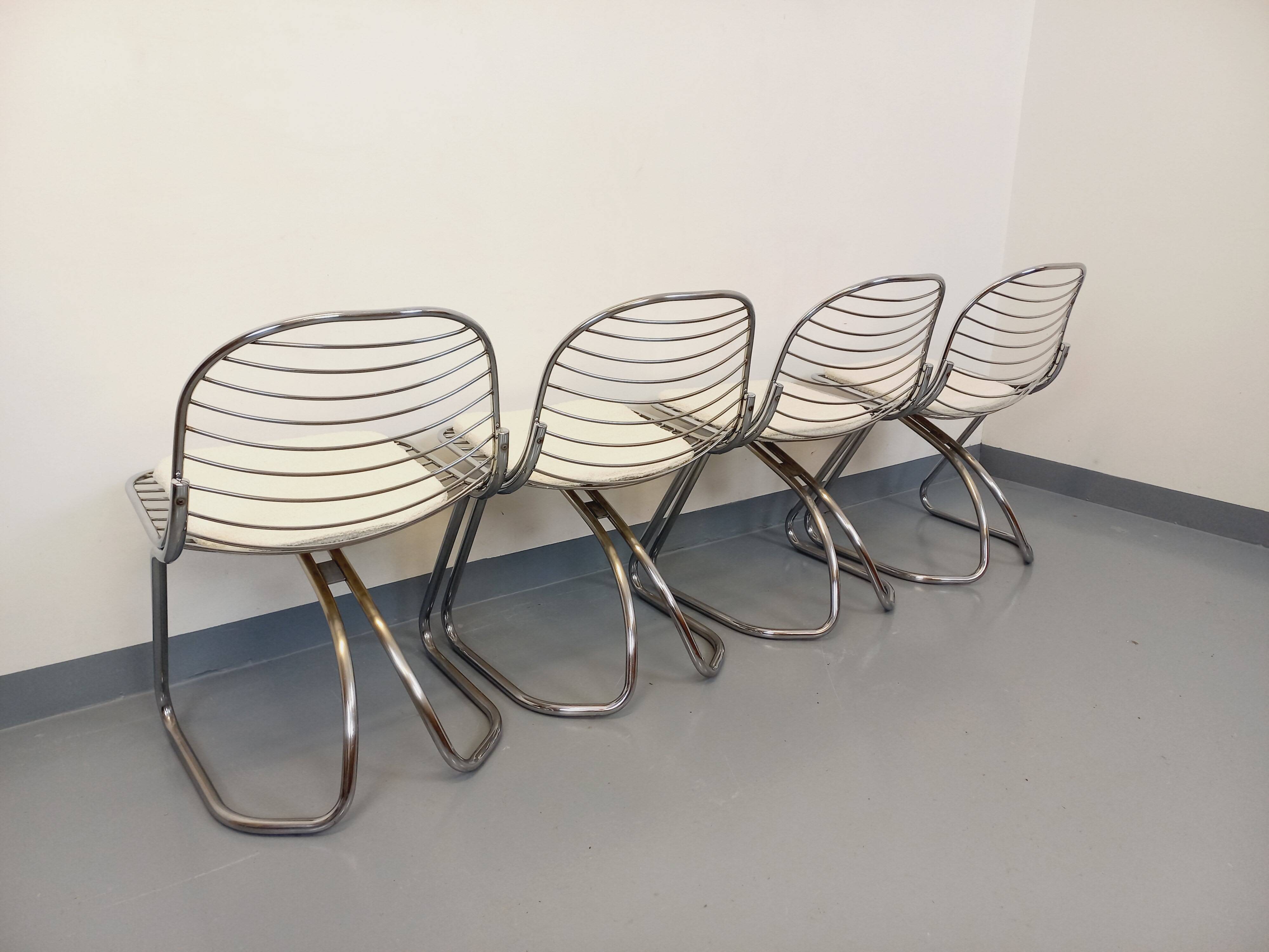 Set of 4 vintage Italian Gastone Rinaldi style chairs in chrome metal