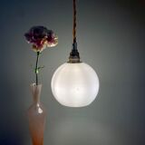 Vintage globe pendant lamp in white opaline