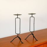 Pair of black iron tripod candlesticks, Brutalist, 1970 - 30 cm