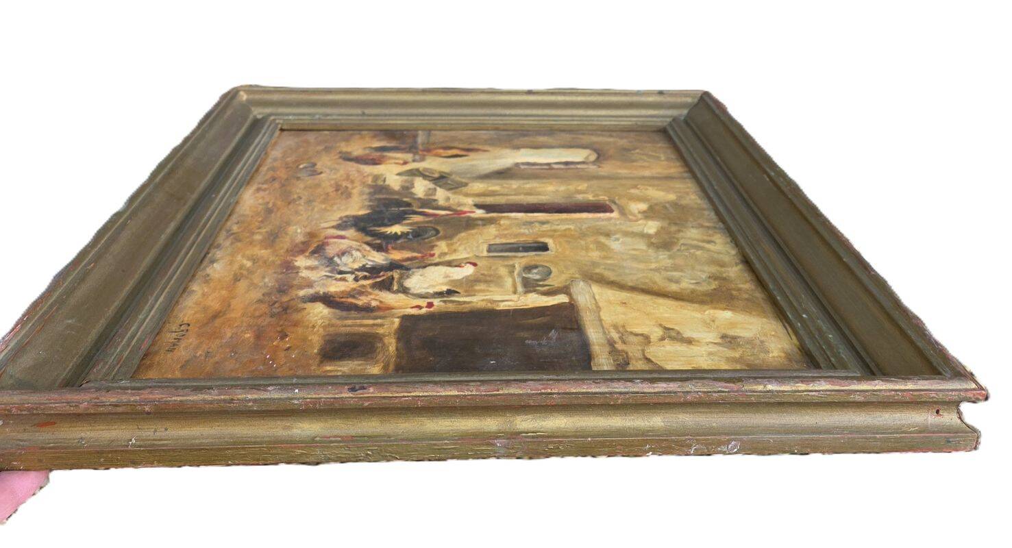 C. Roman Oil on Canvas Depicting Hens and a Rooster