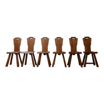 Set of Six Brutalist Mid-Century Belgium Dining Chairs