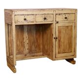 Antique art deco desk in Burmese teak with yellow patina - original ecru