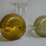Pair of vintage biot bubbled blown glass soliflores