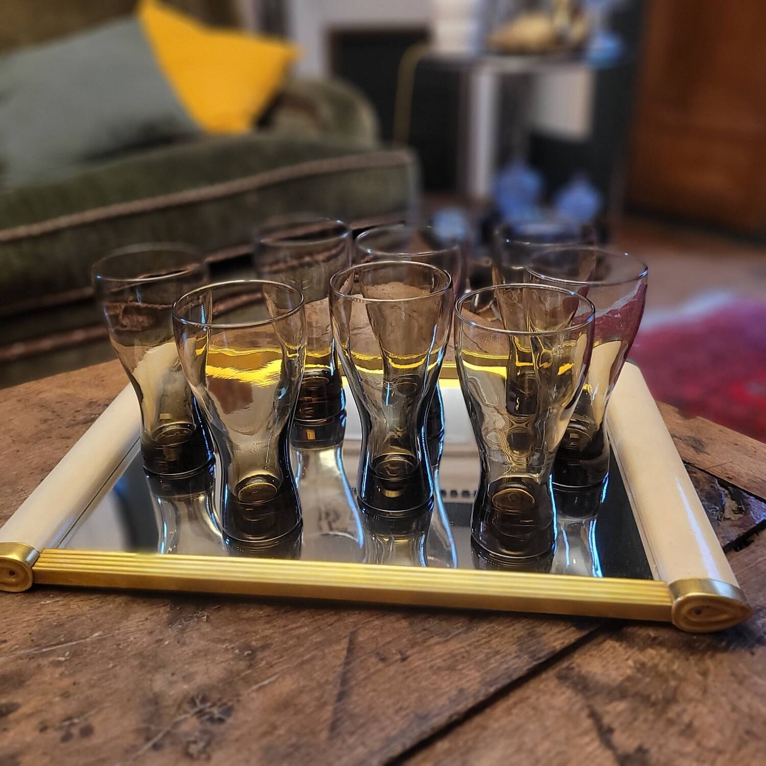 Set of 8 long drink glasses in smoked glass from the 70s – 25 cl