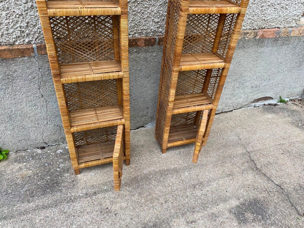 Pair of wicker rattan bookcases