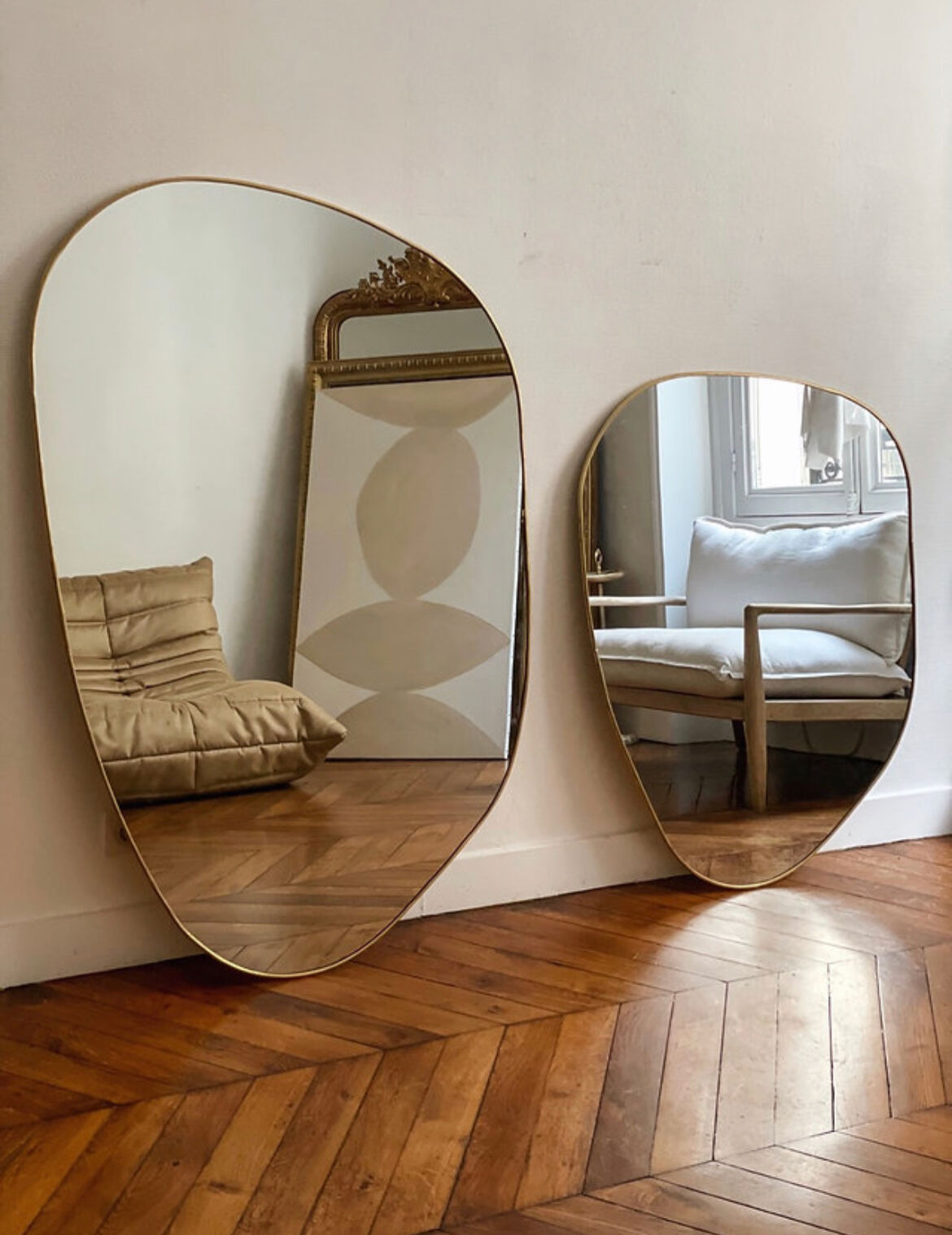 IRREGULAR TRAPEZE MIRROR ORGANIC GOLDEN BRASS MINIMALIST