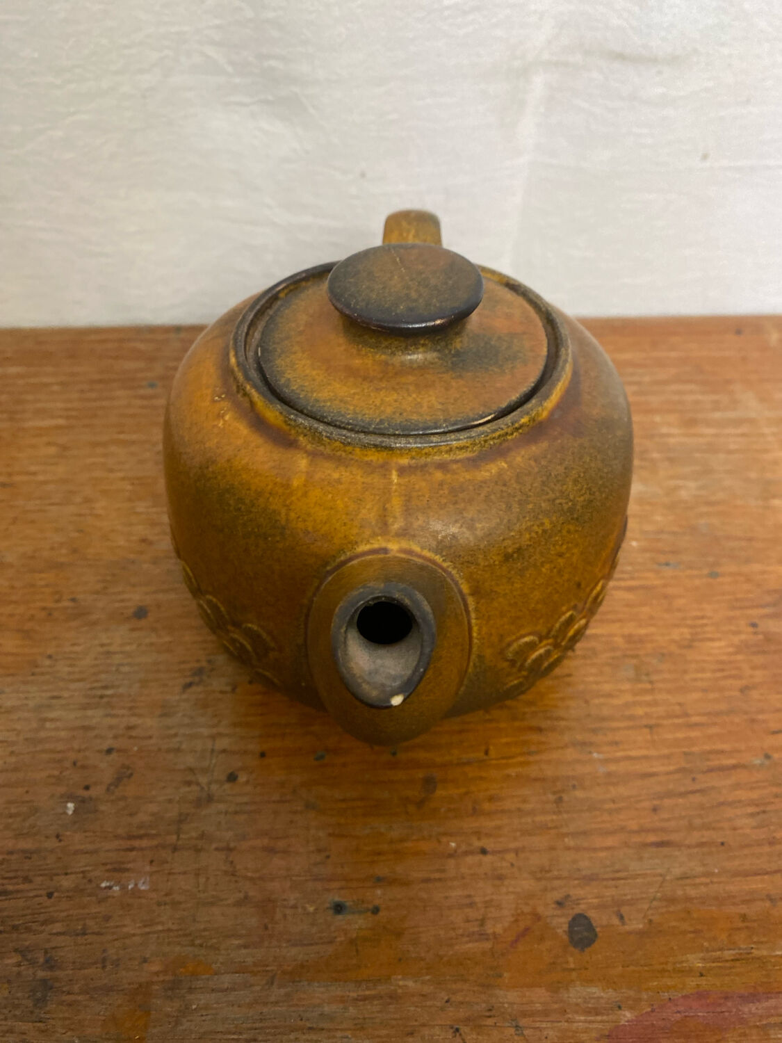 Vintage KW Feuerfest Embossed Brown Ceramic Teapot #C786