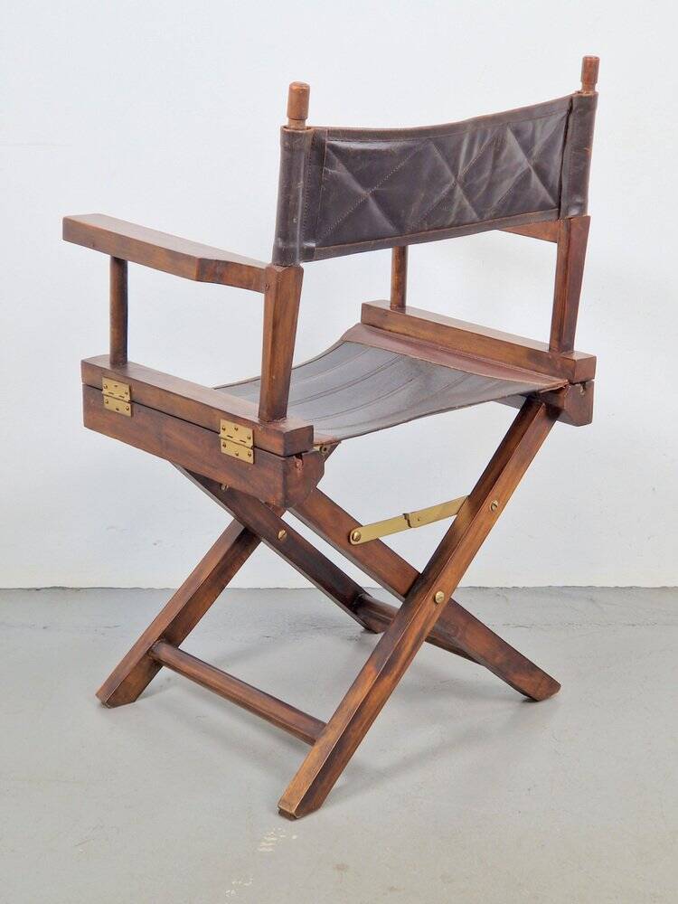 Vintage Director's Folding Chair in Wood and Leather, 1970s