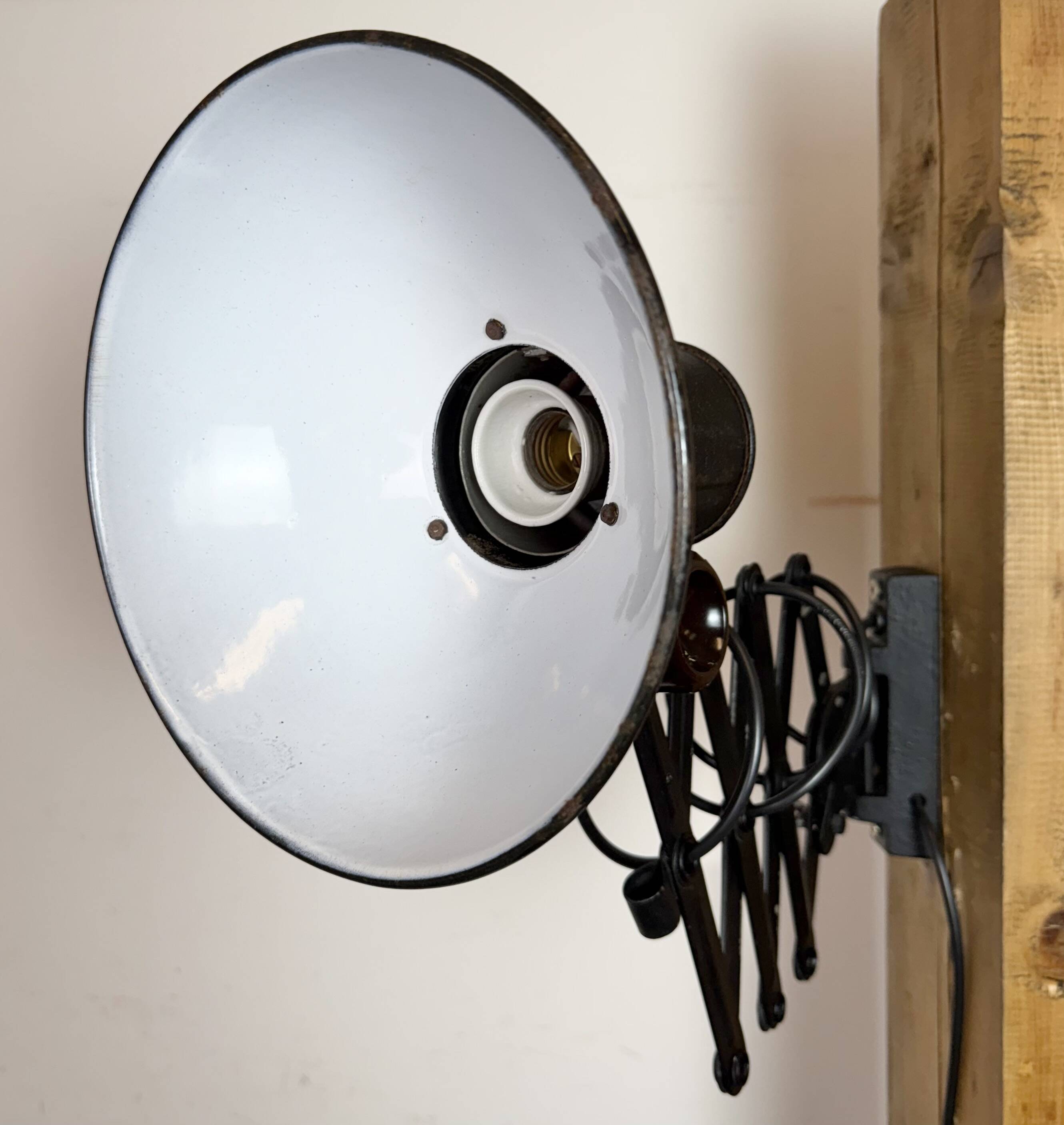 Industrial Black Enamel Scissor Wall Lamp, 1950s