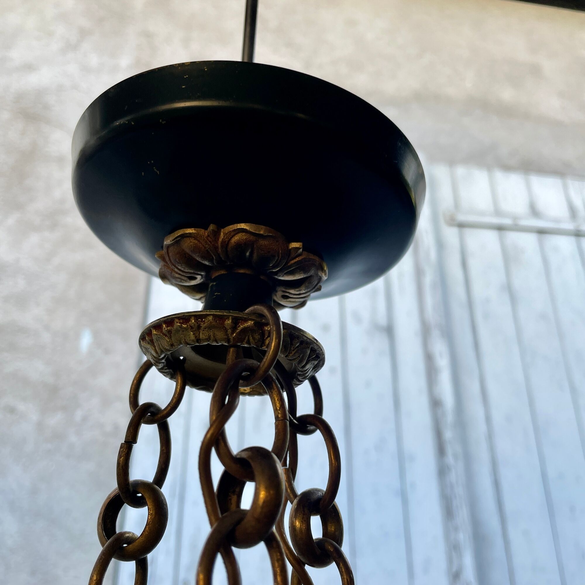 Lucien gau chandelier pendant lamp in bronze with swan decoration.