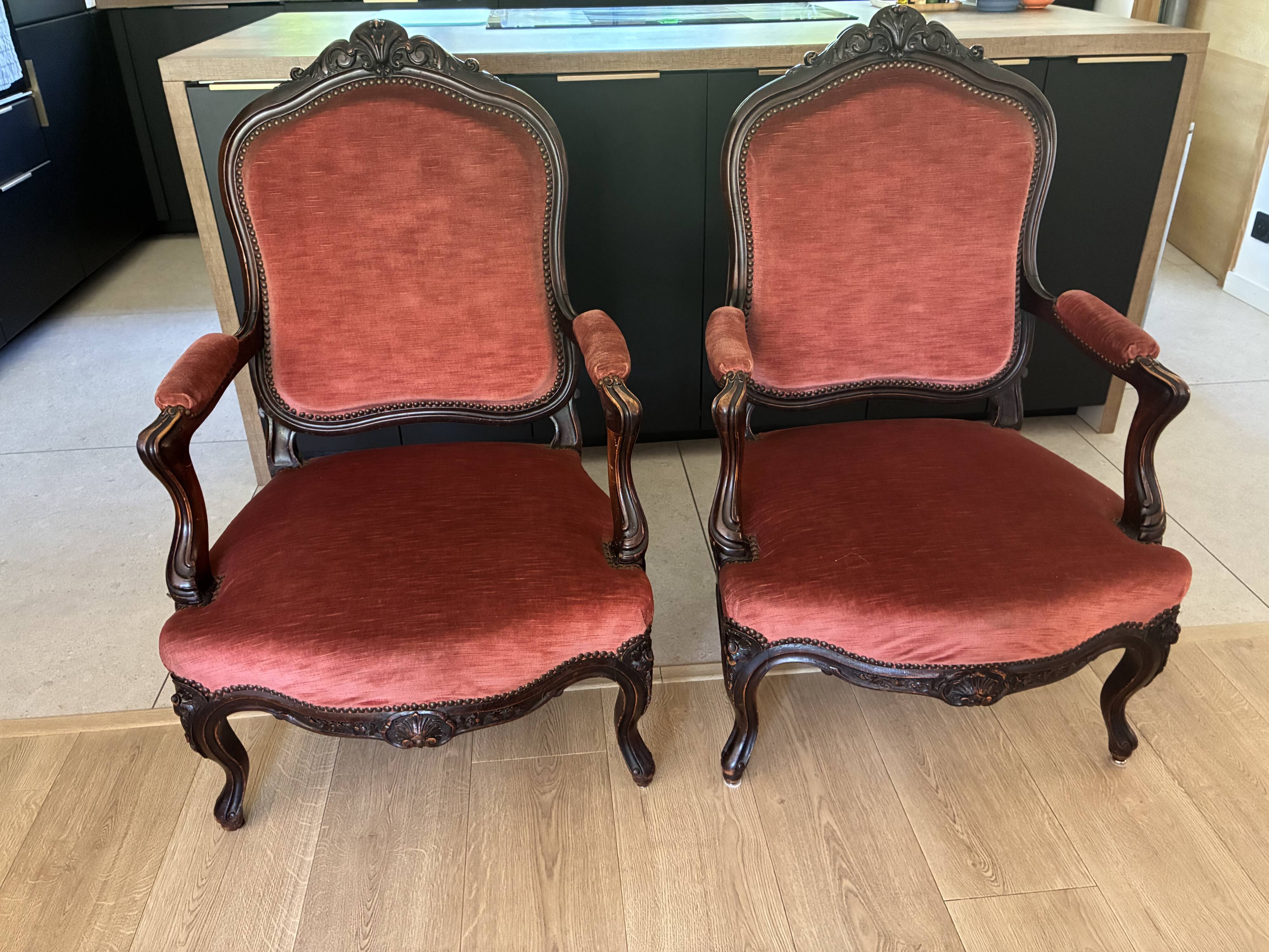 Paire de 2 Fauteuils Cabriolets de style Louis XV