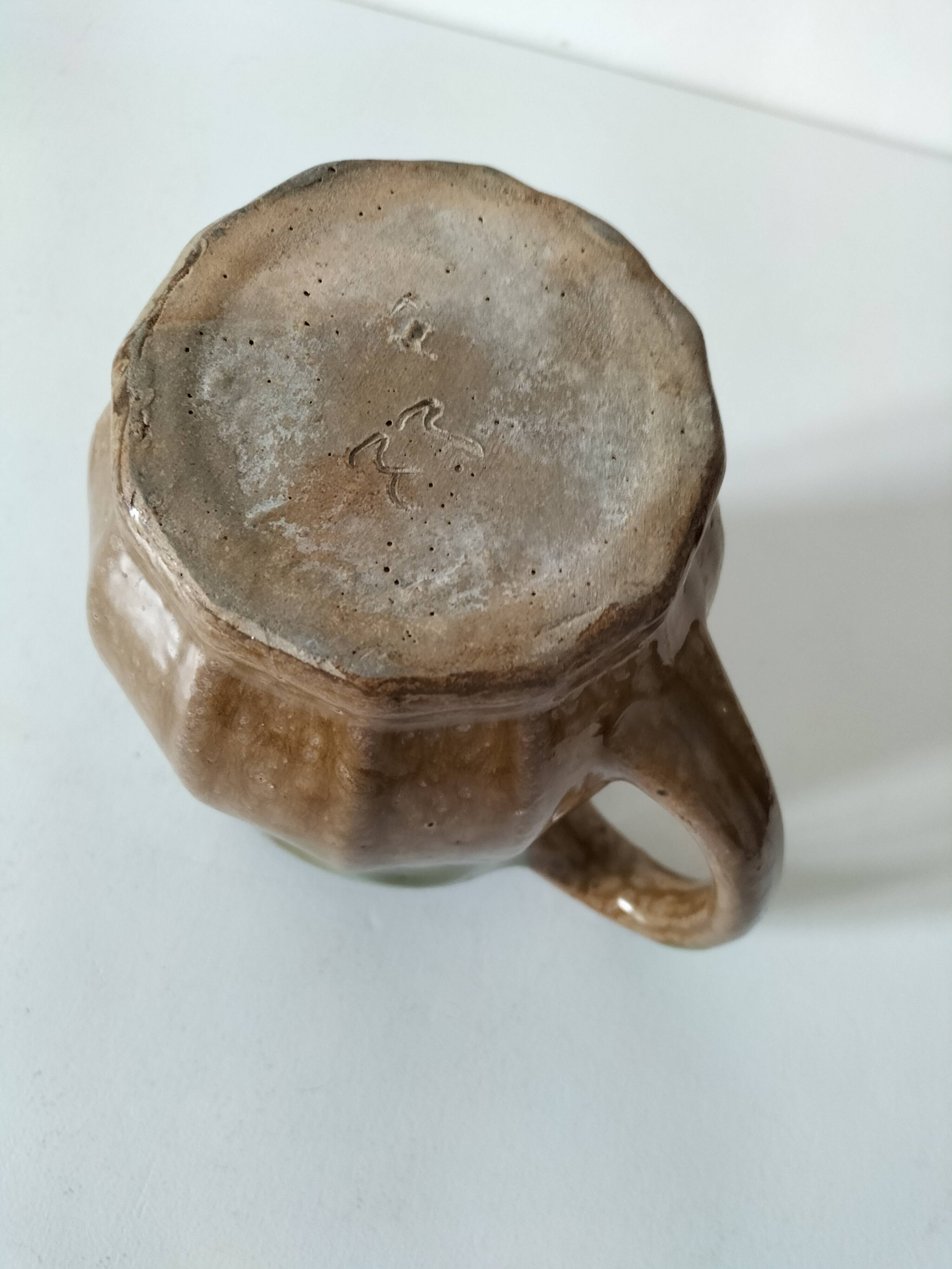 Handcrafted green and brown glazed ceramic pitcher, 1960s-70s