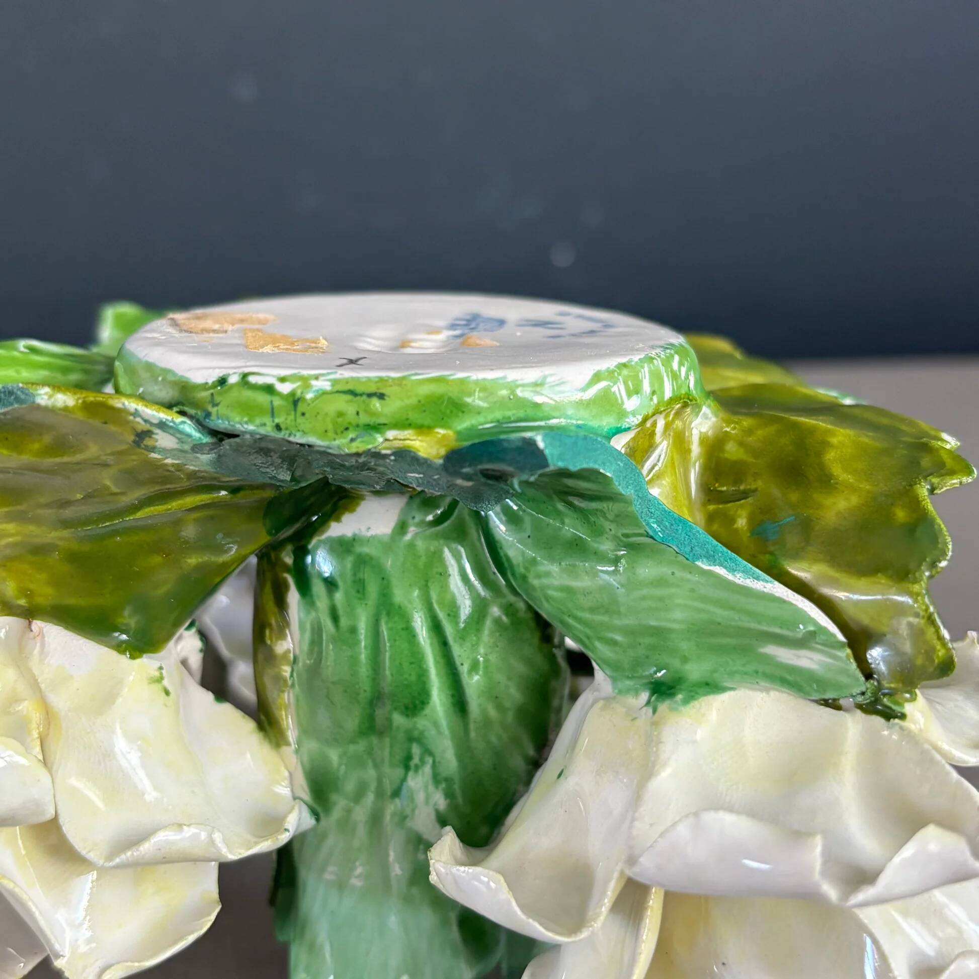 Rose porcelain barbotine candlestick - Capodimonte Italy - Ref 1378