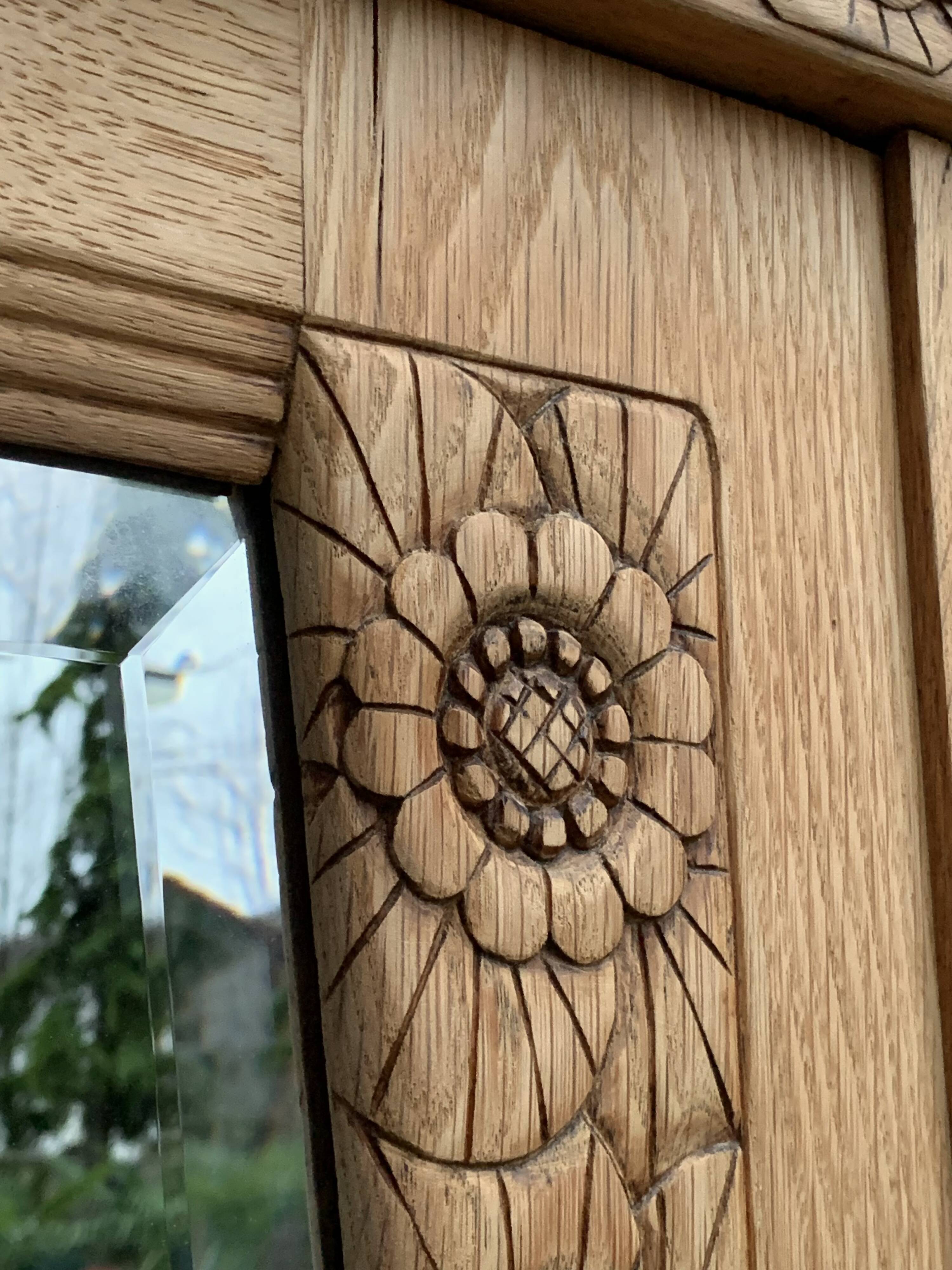 Parisian Art Deco style wardrobe in solid raw oak, 1950