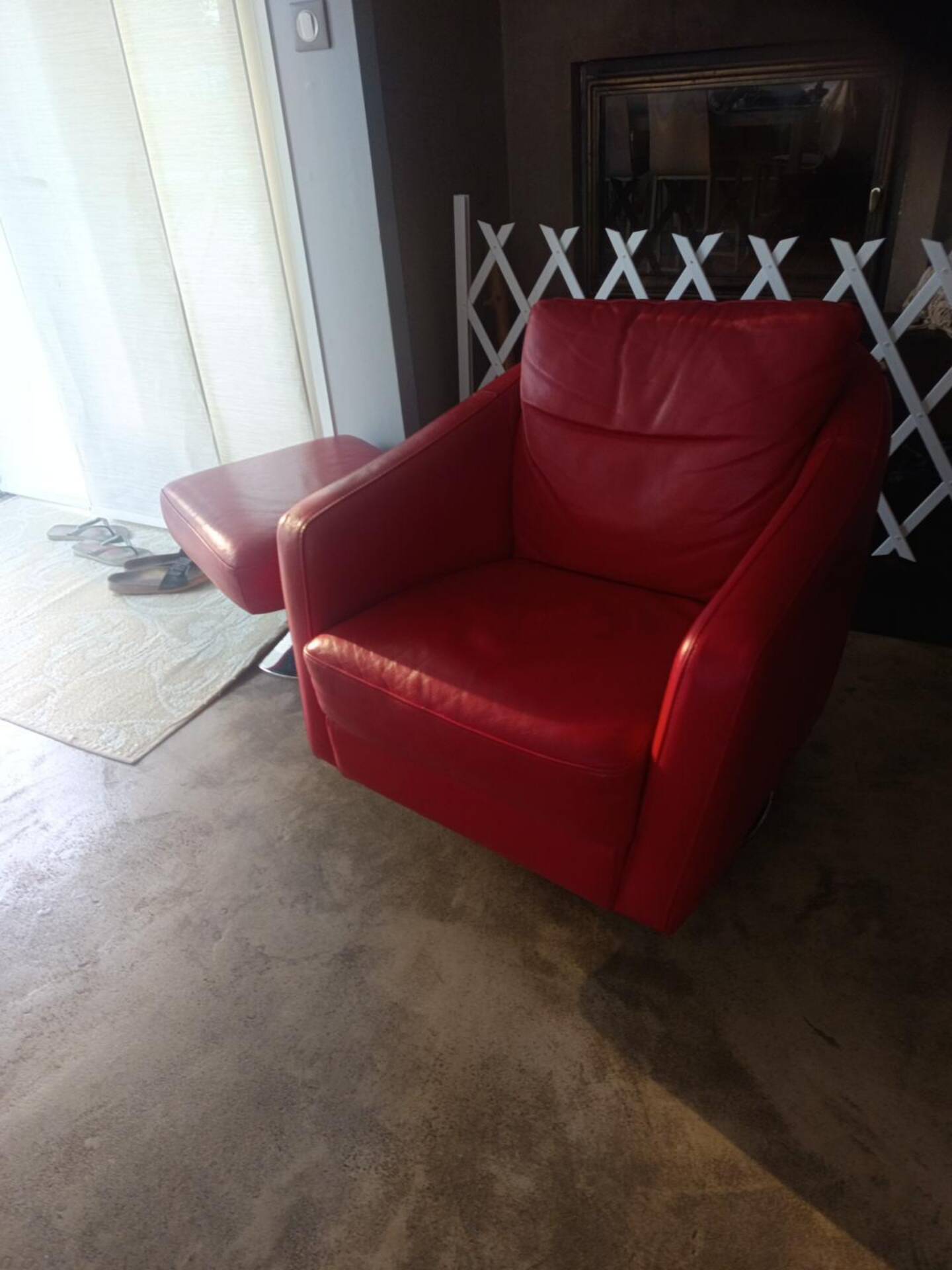 XXL Set Red Leather House - sofa, armchair and 2 poufs
