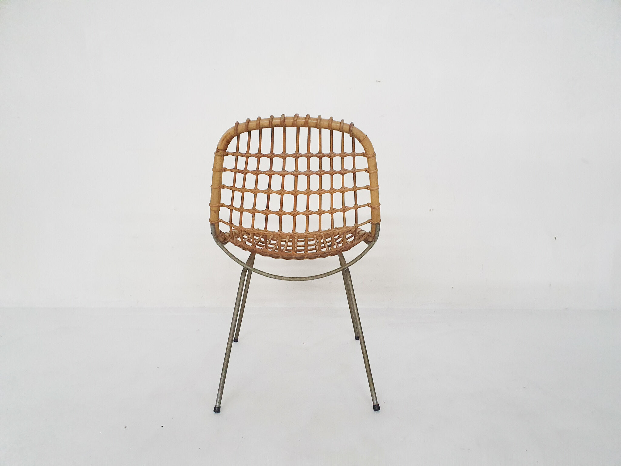 Vintage rattan and metal dining chair