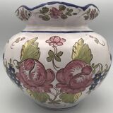 Round earthenware vase with polychrome floral motifs, signed