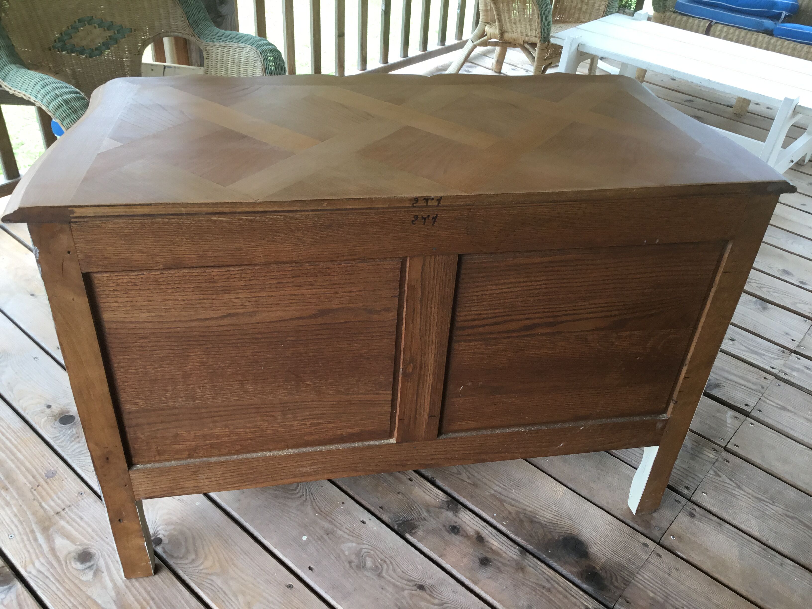 Louis XV style chest of drawers in cherry 3 drawers patinated linen color