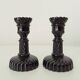 Pair of vintage 60s candlesticks in black opaline