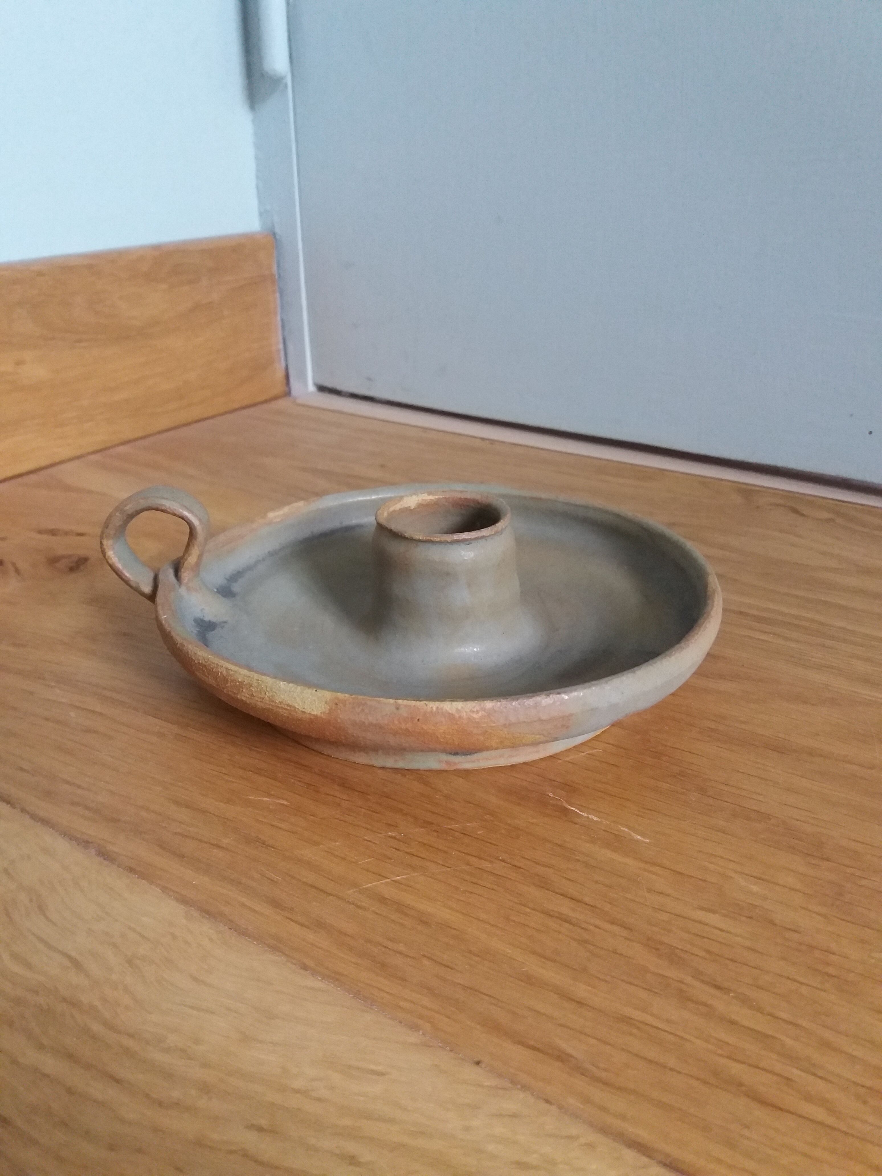Ceramic cellar rat candle holder signed