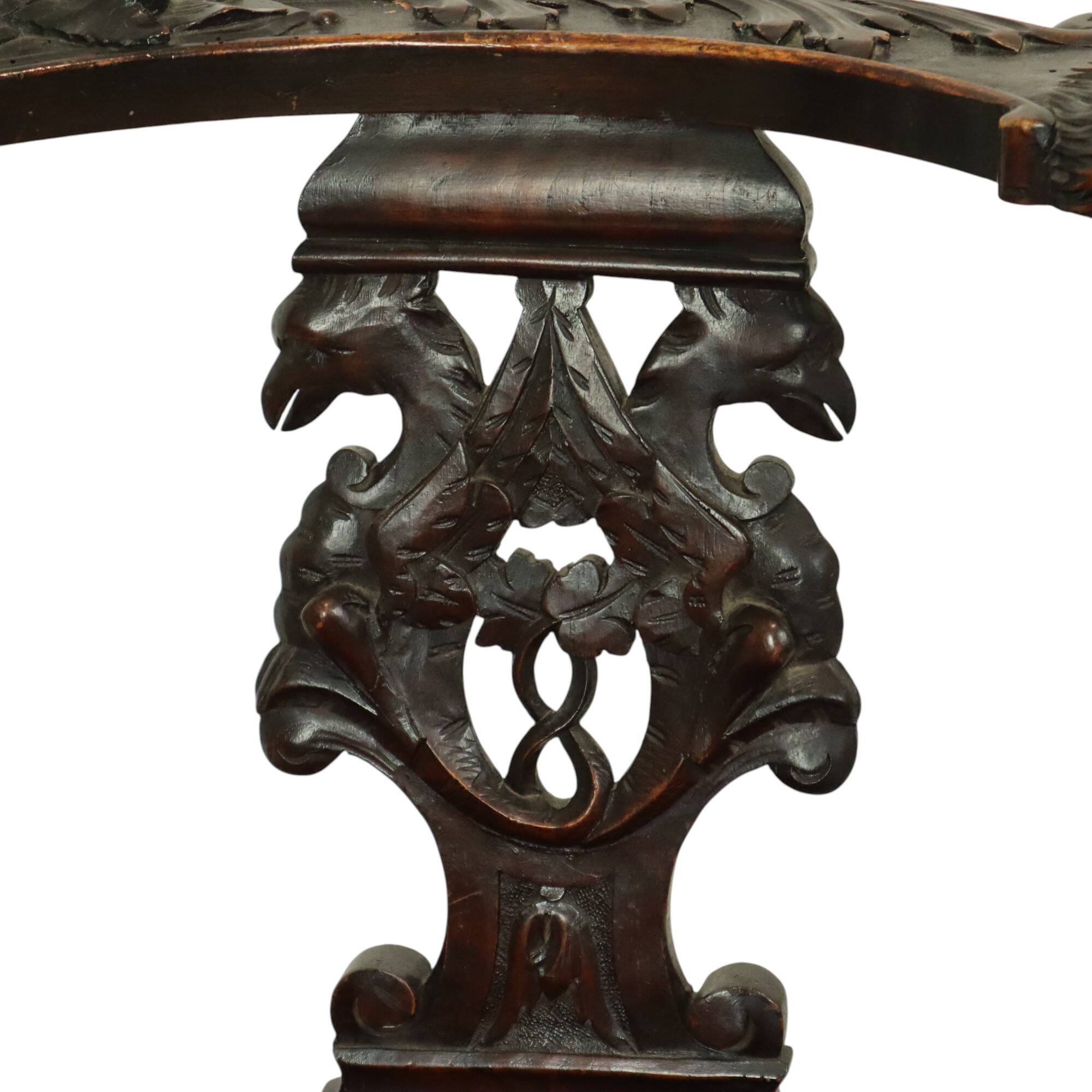 Antique Italian Oak Corner Chair Renaissance Style