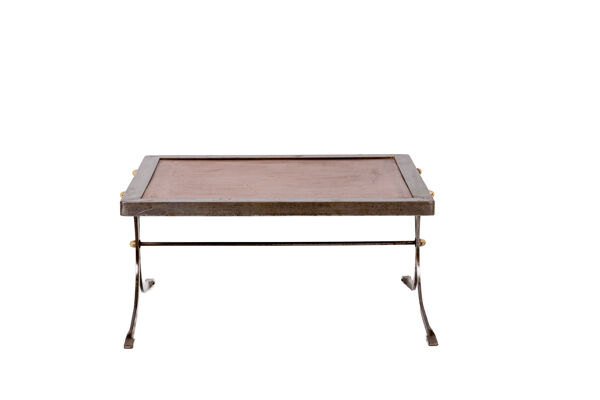 Table basse de style industriel en fer et cuir, années 1970