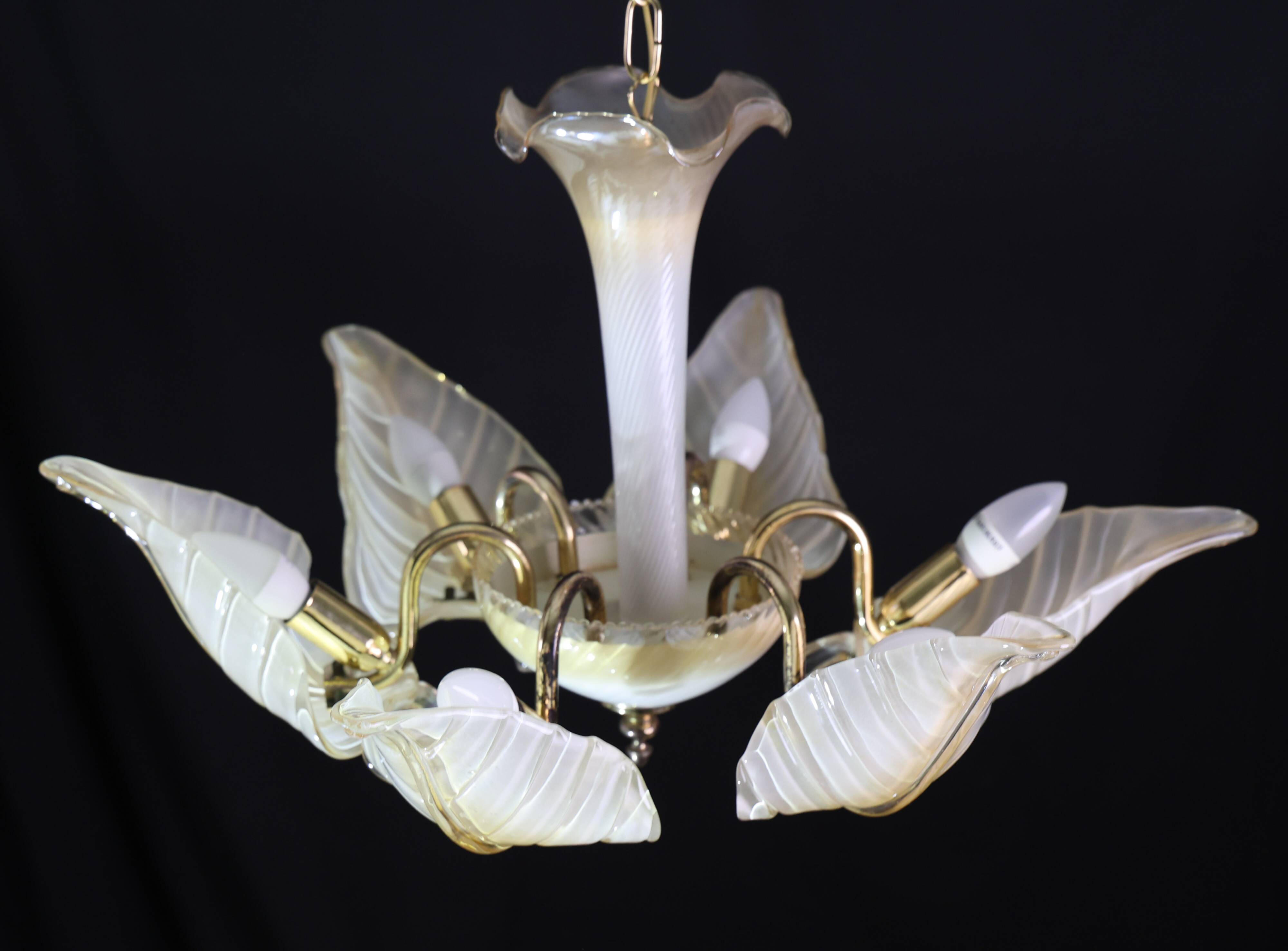 Exceptional Vintage 6-Light Gold Murano Glass Chandelier