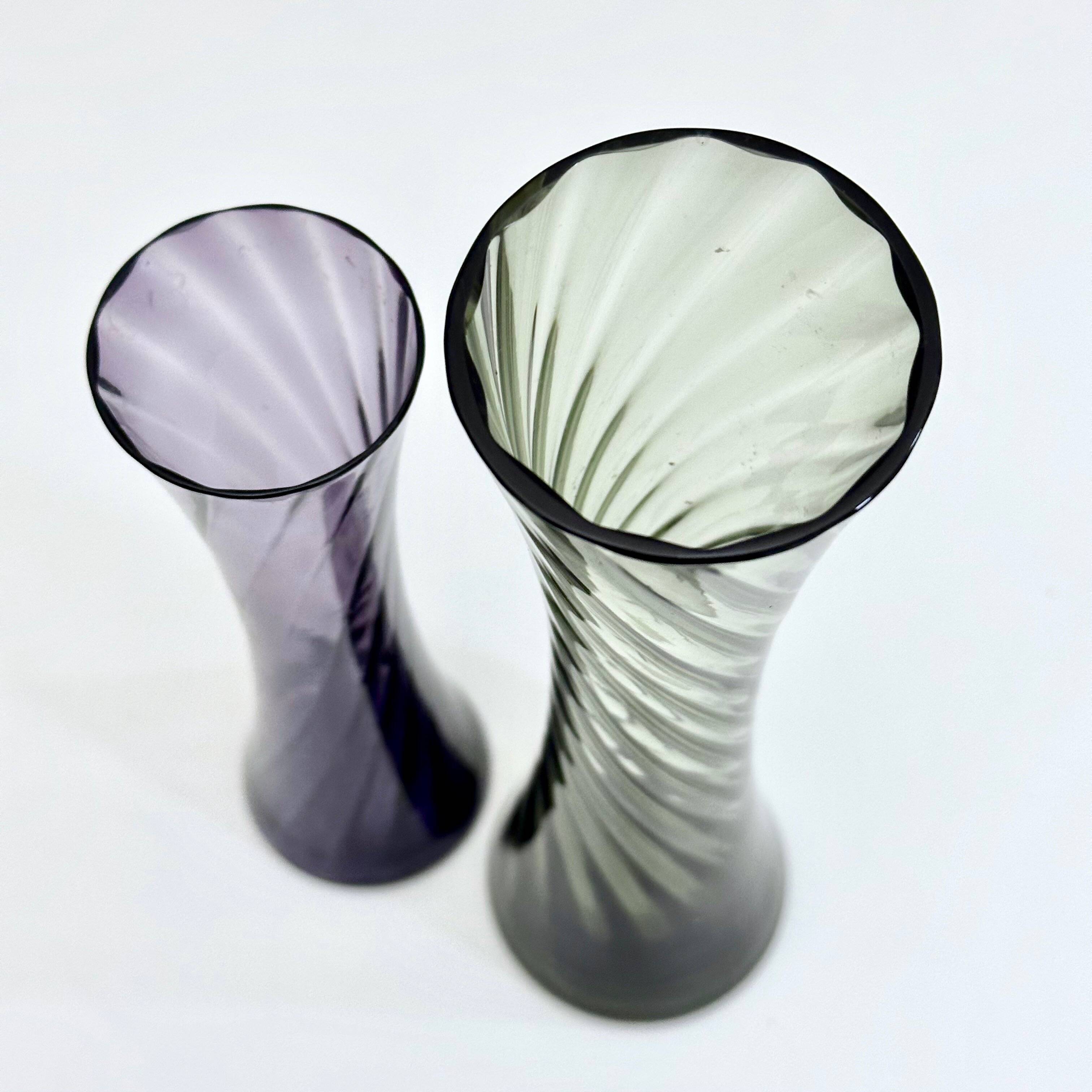 2 Mid Century glass vases crystal glass, Alfred Taube vase, smoked glass vases, 60's
