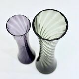 2 Mid Century glass vases crystal glass, Alfred Taube vase, smoked glass vases, 60's