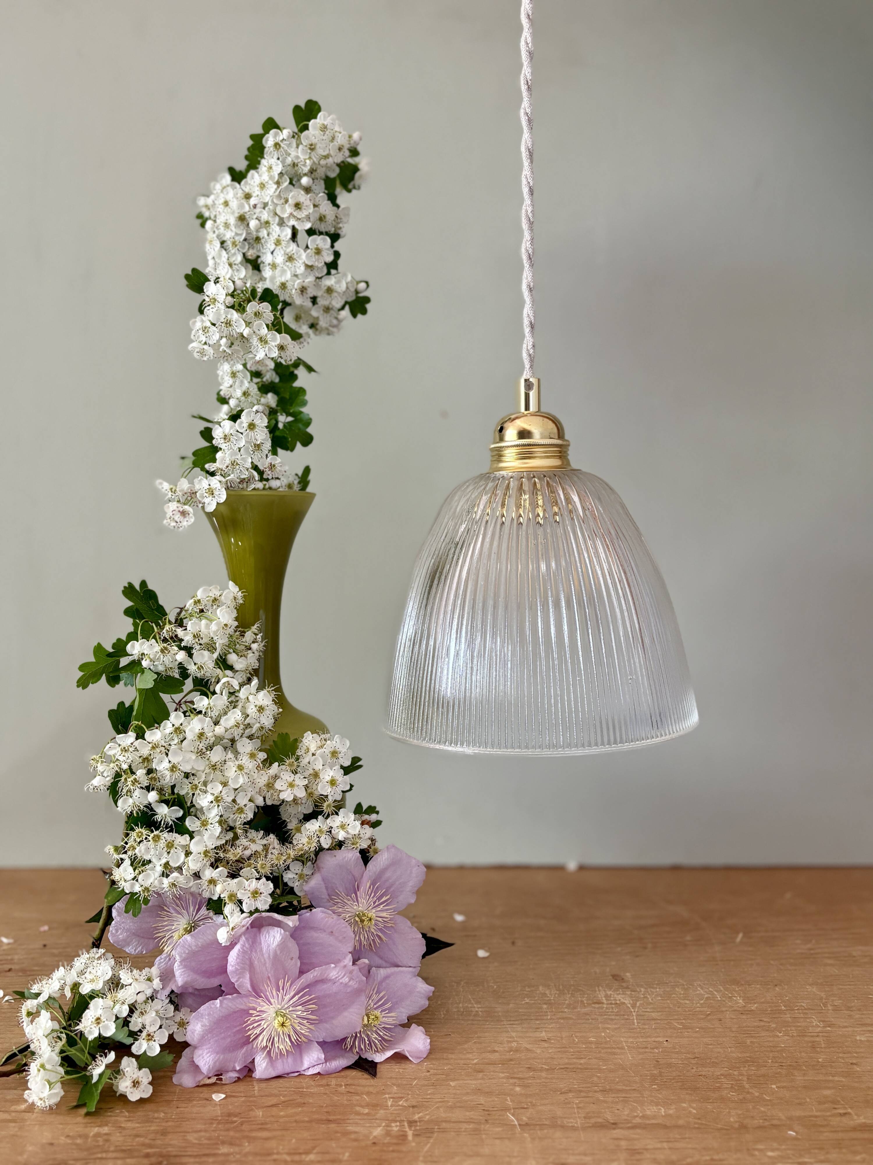 Vintage tulip pendant light in ribbed glass
